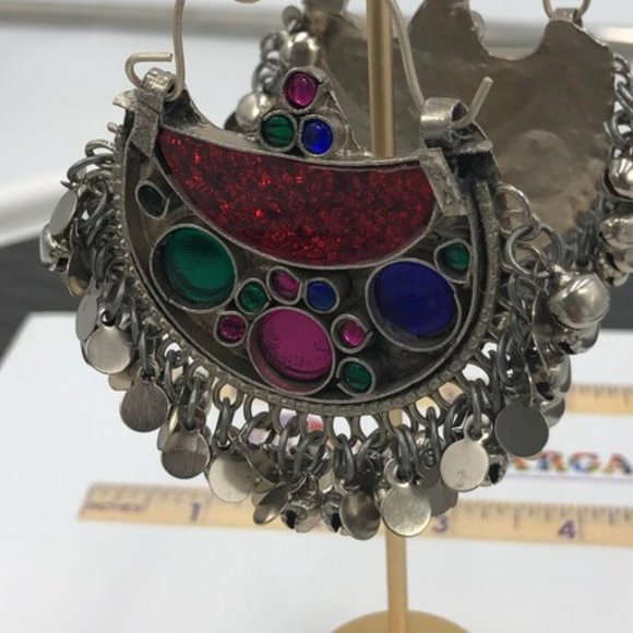 Afghan Kuchi Chandbali Earrings: Tribal Boho Jewelry - Picture 3 of 5